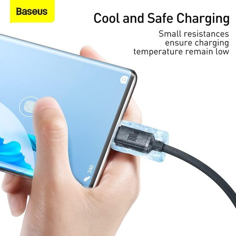 USB кабель Baseus Crystal Shine Series, USB тип-C, USB тип-A, 120 см, 100 Вт, черный, в нейлоновой оплетке, #CAJY000401 Превью 3