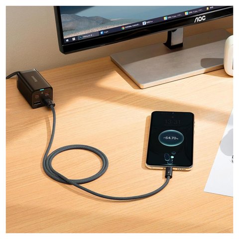 USB Cable Baseus Dynamic Series, (USB type-A, USB type C, 100 cm, 100 W, gray, nylon braided) #CALD000616 Preview 2