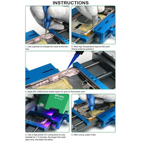Клей RELIFE RL-035D, прозрачный, ультрафиолетовый, для ремонта трещин, для дисплейных рамок, 10 мл Превью 6