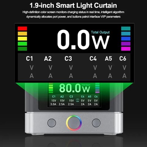 Мережевий зарядний пристрій RELIFE Q7, 80 Вт, Wireless Charge, Quick Charge, 6 портів Прев'ю 5