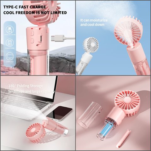 Вентилятор F2, зеленый, с функцией увлажнения, с аккумулятором, ручной, настольный, USB тип-C Превью 4