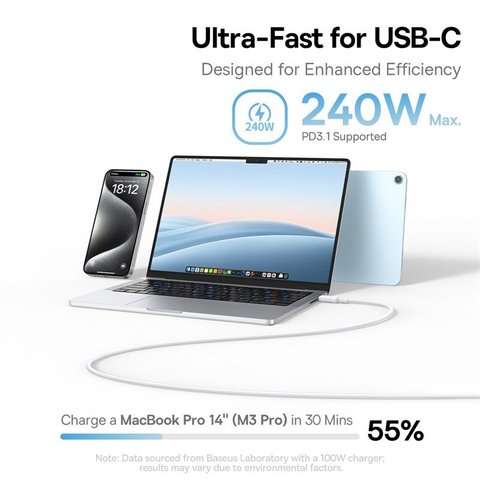 USB кабель Baseus PicoGo, 2xUSB тип-C, 100 см, 240 Вт, білий, силіконовий, магнітний, #P10376800211-00 Прев'ю 5