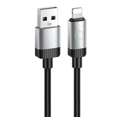 USB кабель Hoco X117, USB тип-A, Lightning, 100 см, 2,4 А, черный, с индикатором, в нейлоновой оплетке, #6942007652544 Превью 1