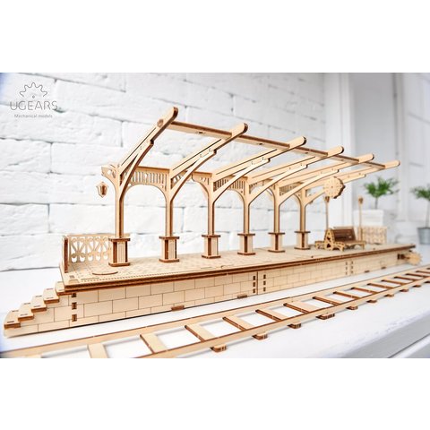 UGEARS Railway platform Mechanical 3D Puzzle DIY Wooden Construction Set